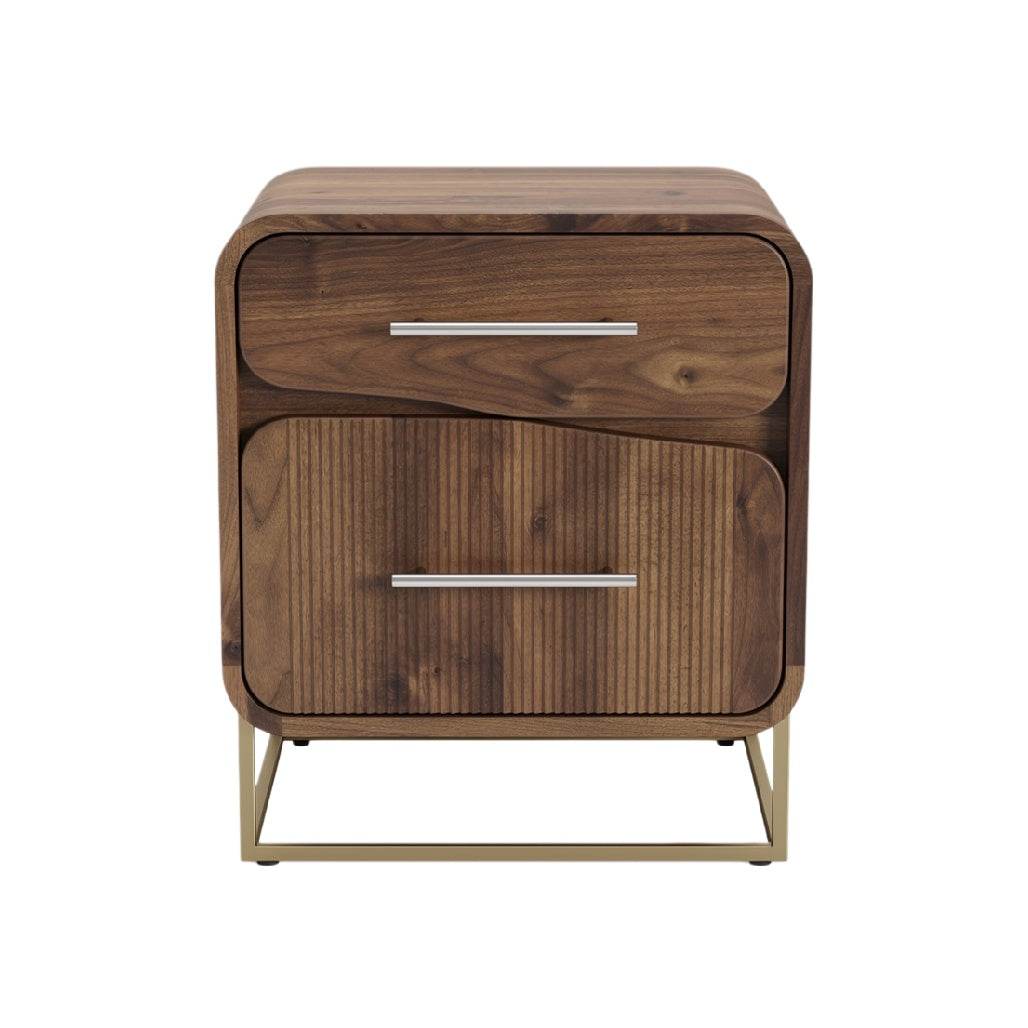 Modern Wooden Nightstand with Curved Design and Metallic Legs